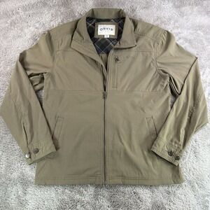 Orvis Soft Shell Jacket Mens M Tan Plaid Lined Full Zip Lightweight Outdoor Coat